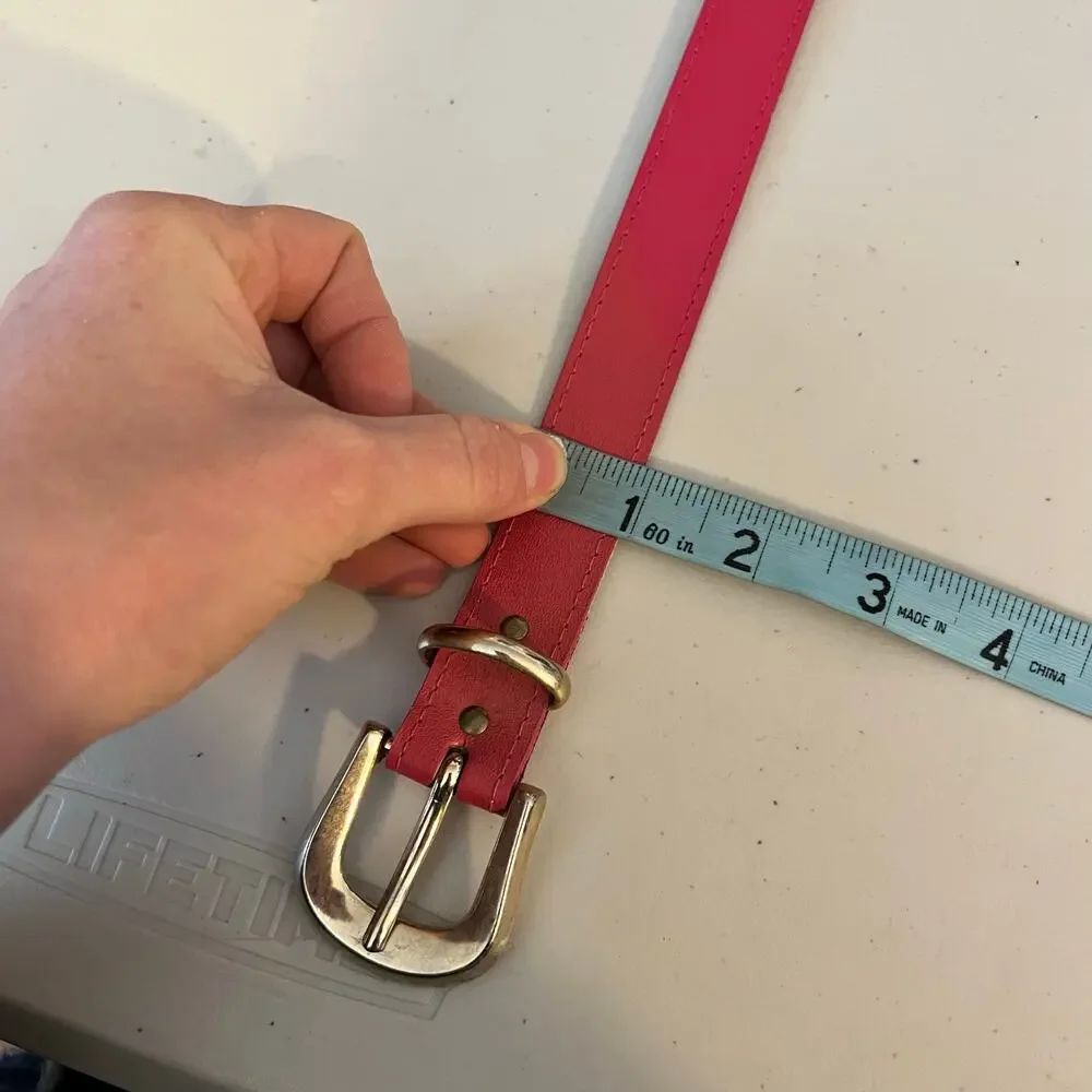 Vintage 90s Pink Vegan Leather Gold Silver Buckle Belt Size Small